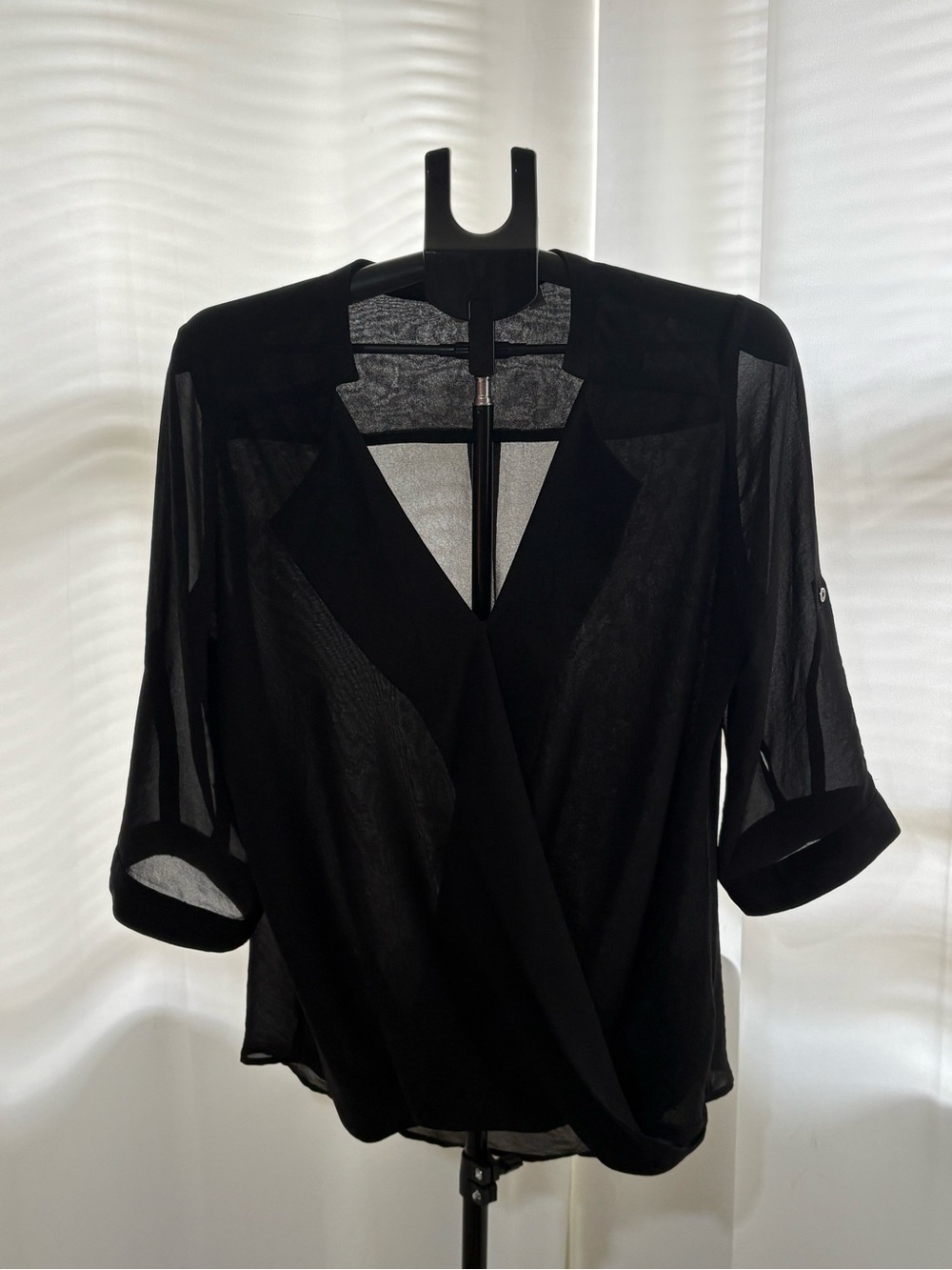 Black Sheer Wrap-Front Women’s Top